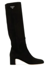 Prada Logo Plaque-detail Panelled Boots In Black