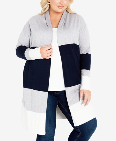 Avenue Plus Size Keelyn Colorblock Cardigan Sweater In Navy