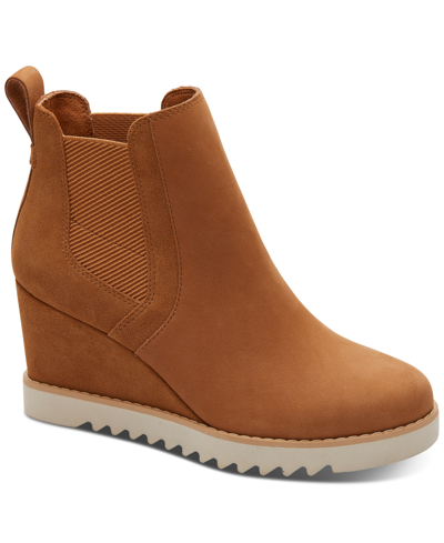 Toms Women's Maddie Water-resistant Wedge Lug Sole Booties In Water Resistant Tan Leather,suede