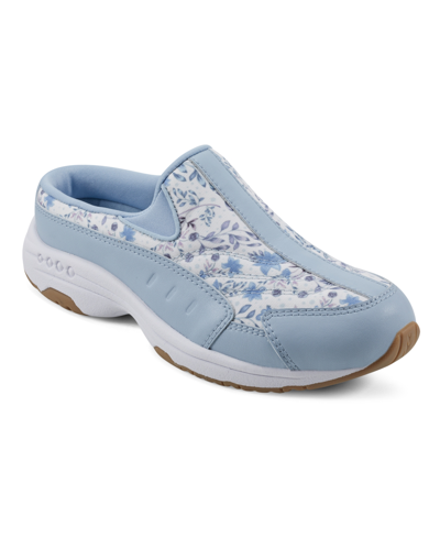 Easy Spirit Women's Traveltime Round Toe Casual Slip-on Mules In Light Blue Floral Multi- Leather,textil