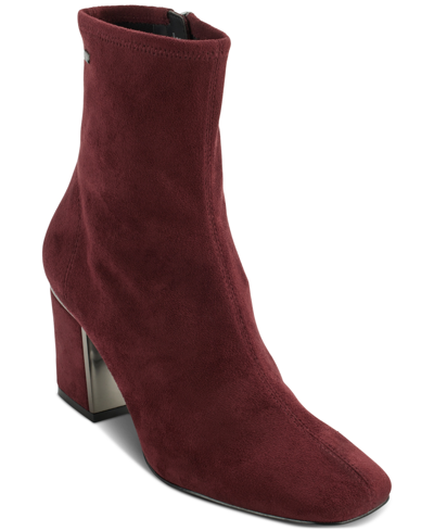 Dkny Cavale Womens Faux Suede Block Heel Ankle Boots In Bordeaux