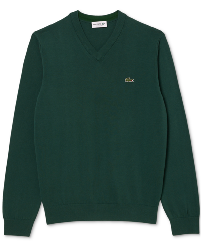 Lacoste Men's Regular-fit Solid V-neck Sweater In Yzp Sinople