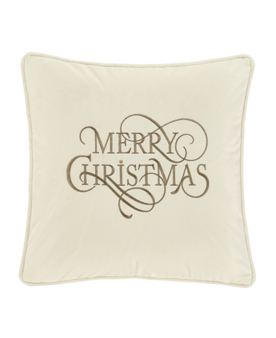 J Queen New York Merry Christmas Decorative Pillow, 18" X 18" In Winter White