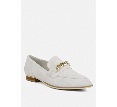 Rag & Co Ricka Chain Embellished Loafers In Beige In White