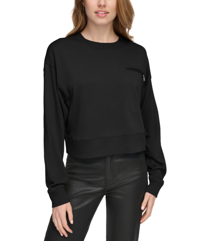 Dkny Jeans Women's Zippered-pocket Dropped-sleeve Sweatshirt In Black