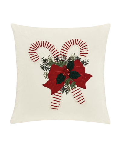 J Queen New York Candy Cane Decorative Pillow, 20" X 20" In Winter White