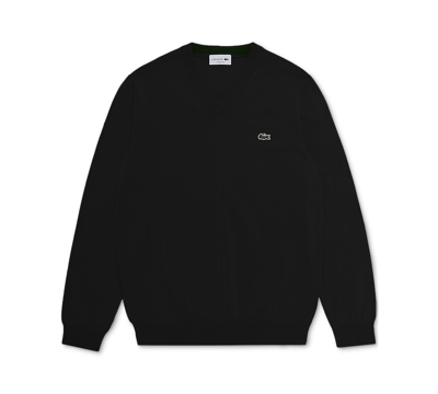 Lacoste Men's Regular-fit Solid V-neck Sweater In Black