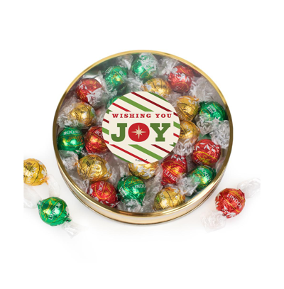 Just Candy Christmas Candy Gift Tin With Chocolate Lindor Truffles By Lindt Large Plastic Tin With Sticker By J In Assorted Pre-pack