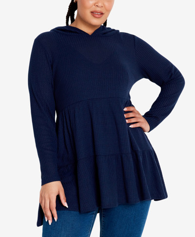 Avenue Plus Size Nola Waffle Tunic Top In Navy