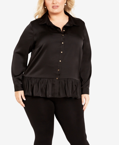 Avenue Plus Size Gracie Shirt Button Up Top In Black