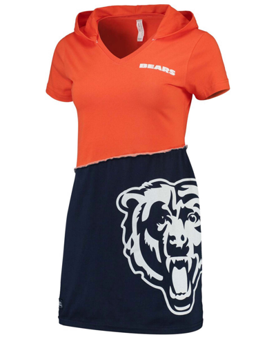 Refried Apparel Women's Orange, Navy Chicago Bears Hooded Mini Dress In Orange,navy