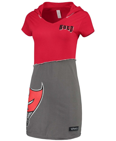 Refried Apparel Red/pewter Tampa Bay Buccaneers Sustainable Hooded Mini Dress In Red,pewter