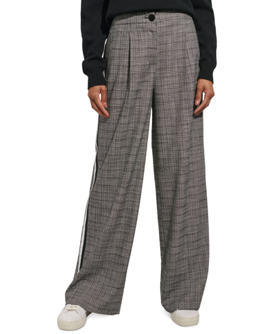 Karl Lagerfeld Women's Plaid Side-stripe Wide-leg Pants In Black,soft White