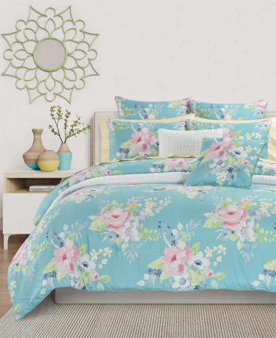 J By J Queen Esme Floral 3-pc Comforter Set, King/california King In Turquoise
