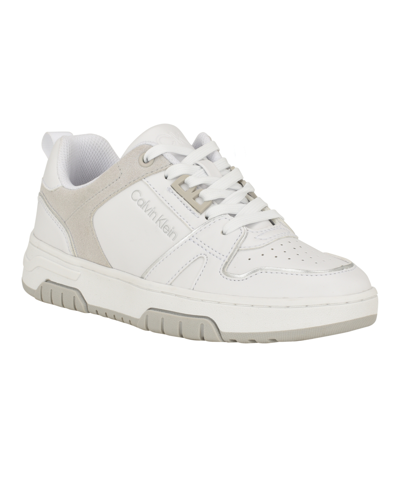 Calvin Klein Women's Stellha Lace-up Round Toe Casual Sneakers In White,gray- Manmade
