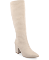 Journee Collection Wide Width Wide Calf Womens Ameylia Tru Comfort Foam Covered Block Heel Pointed Toe Boots In Bone