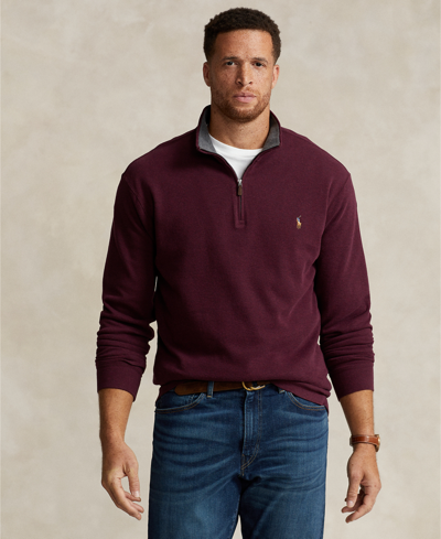 Polo Ralph Lauren Men's Big & Tall Estate-rib Quarter-zip Pullover In Aged Wine Htr,barcly Htr Int