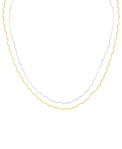 And Now This Silver-plated And 18k Gold-plated Zigzag Double Strand Chain Necklace In Two Tone