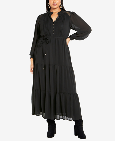 Avenue Plus Size Jasmin Tie Waist Maxi Dress In Black