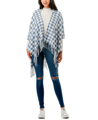Marcus Adler Hooded Houndstooth Ruana Scarf In Blue
