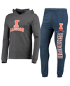 Concepts Sport Men's  Heathered Navy, Heathered Charcoal Illinois Fighting Illini Meter Long Sleeve H In Navy,heathered Charcoal