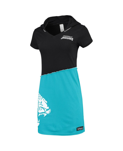 Refried Apparel Black/teal Jacksonville Jaguars Sustainable Hooded Mini Dress In Black,teal