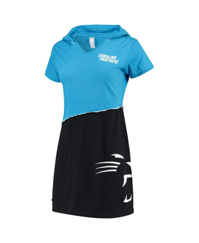 Refried Apparel Blue/black Carolina Panthers Sustainable Hooded Mini Dress In Blue,black