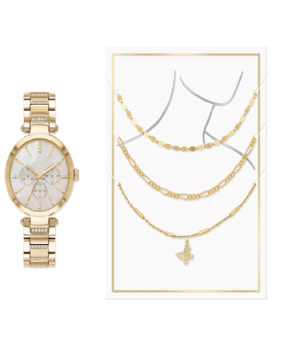 Jessica Carlyle Women's Quartz Gold-tone Alloy Watch 34mm Gift Set In Shiny Gold,white Mother Of Pearl