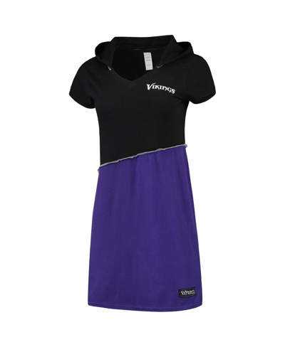 Refried Apparel Black/purple Minnesota Vikings Sustainable Hooded Mini Dress In Black,purple