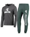 Concepts Sport Green/heather Charcoal Michigan State Spartans Meter Long Sleeve Hoodie T-shirt & Jog In Green,heathered Charcoal