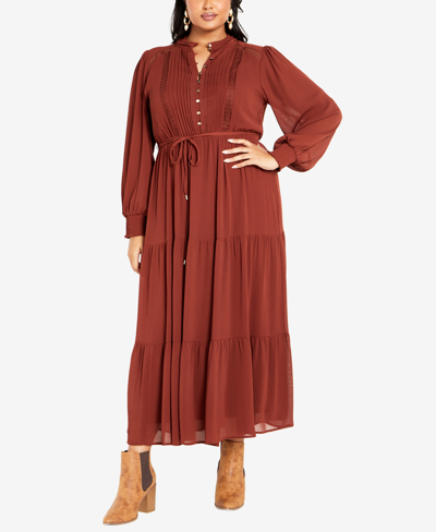 Avenue Plus Size Jasmin Tie Waist Maxi Dress In Henna