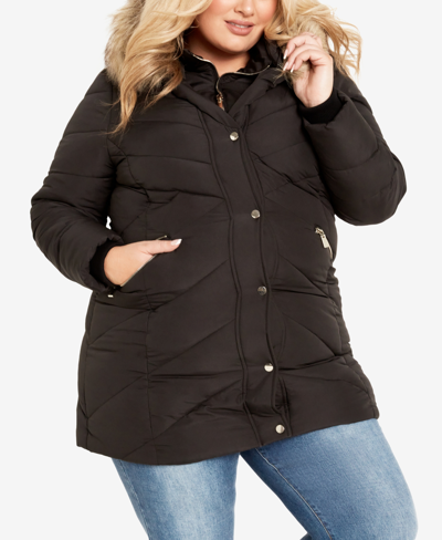 Avenue Plus Size Abigail Puffer Jacket In Black