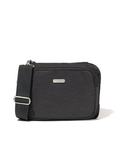 Baggallini Double Zip Crossbody In Charcoal Heritage