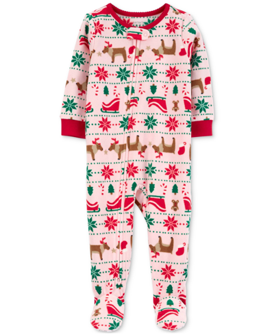 Carter's Babies' Toddler Girls One-piece Holiday Fair Isle Fleece Footed Pajama In Pink