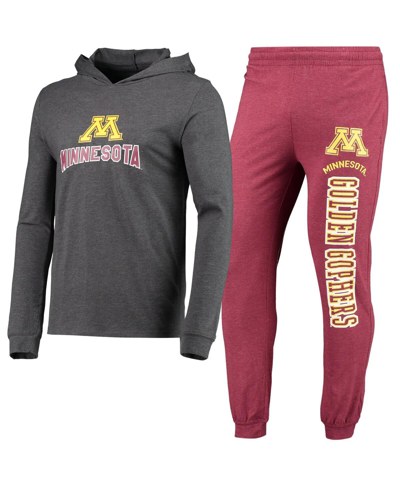 CONCEPTS SPORT MEN'S CONCEPTS SPORT HEATHERED MAROON AND HEATHERED CHARCOAL MINNESOTA GOLDEN GOPHERS METER LONG SLE