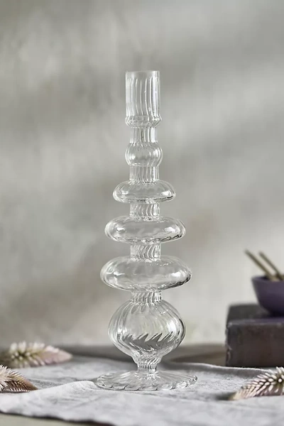 Terrain Geo Glass Candle Holder, Tall In Clear