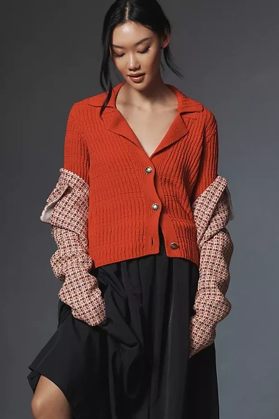 Maeve Polo Cardigan Sweater In Red
