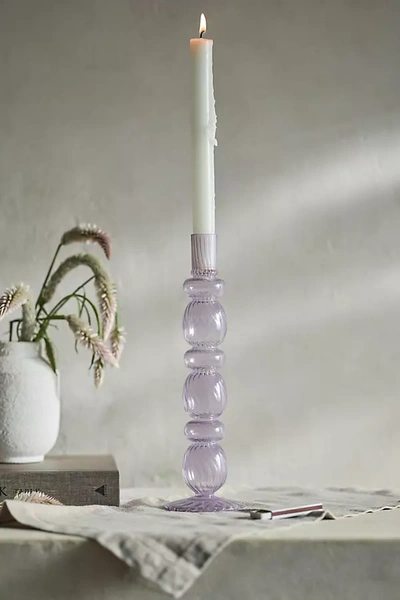 Terrain Ridged Glass Candlestick, Lilac In Purple