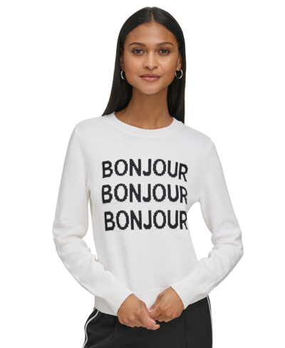 Karl Lagerfeld Women's Bonjour Crewneck Sweater In Soft White/black