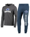 Concepts Sport Navy/heather Charcoal Penn State Nittany Lions Meter Long Sleeve Hoodie T-shirt & Jog In Navy,heathered Charcoal