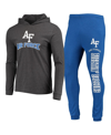 CONCEPTS SPORT MEN'S CONCEPTS SPORT ROYAL AND CHARCOAL AIR FORCE FALCONS METER LONG SLEEVE HOODIE T-SHIRT AND JOGGE