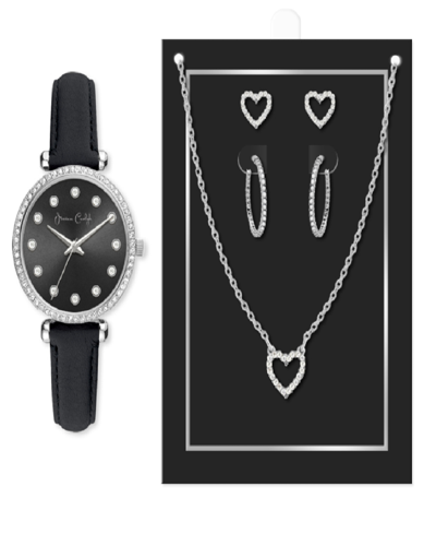 Jessica Carlyle Women's Quartz Black Polyurethane Leather Watch 33mm And 2 Piece Set In Black,gun Sunray