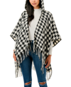 Marcus Adler Hooded Houndstooth Ruana Scarf In Black