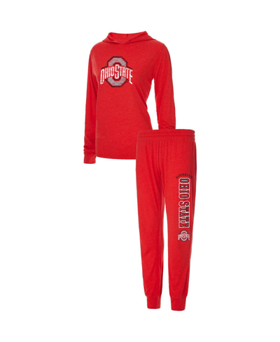 Concepts Sport Women's  Scarlet Ohio State Buckeyes Long Sleeve Hoodie T-shirt And Pants Sleep Set