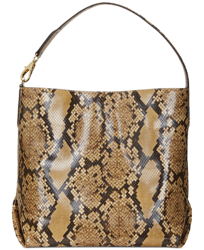 Lauren Ralph Lauren Faux-snakeskin Leather Large Kassie Shoulder Bag In Caramel