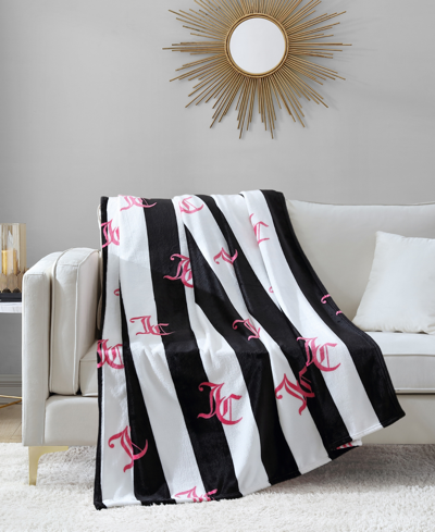 Juicy Couture Cabana Plush Striped Throw, 50" X 70" In Black