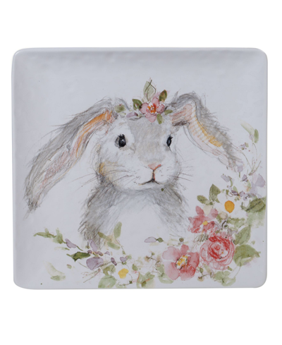 Certified International Sweet Bunny Square Platter In White,gray,pink,green,yellow