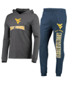 Concepts Sport Navy/heather Charcoal West Virginia Mountaineers Meter Long Sleeve Hoodie T-shirt & J In Navy,heathered Charcoal