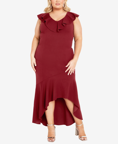 Avenue Plus Size Destiny Ruffle Maxi Dress In Ruby