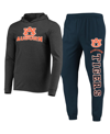 Concepts Sport Men's  Navy, Charcoal Auburn Tigers Meter Long Sleeve Hoodie T-shirt And Jogger Pants In Navy,charcoal